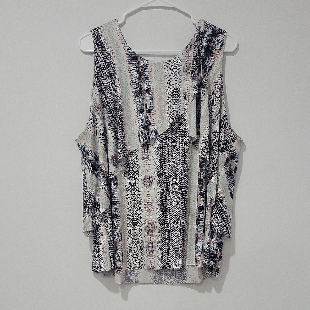 Cato Black and White Asymmetrical Ruffled Tank Top